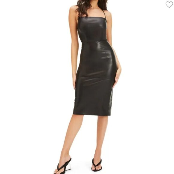 GOOD AMERICAN Black Vacay Faux Leather Dress Sexy Sleeveless Open Back Sz L NWT - Picture 16 of 16